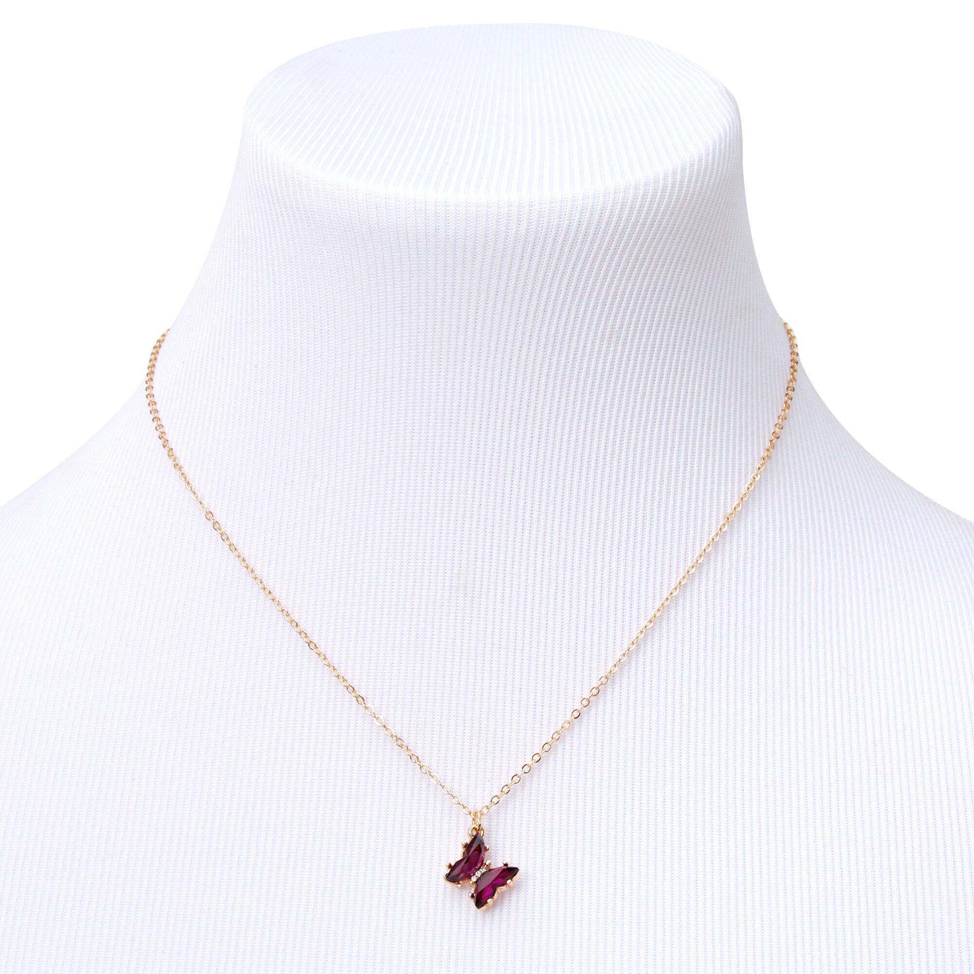 Butterfly Birthstone Gold-tone Pendant Necklace,