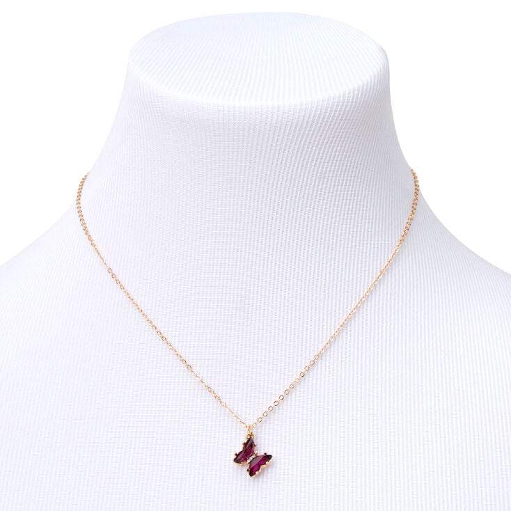 Butterfly Birthstone 16&quot; Gold-tone Pendant Necklace - February,