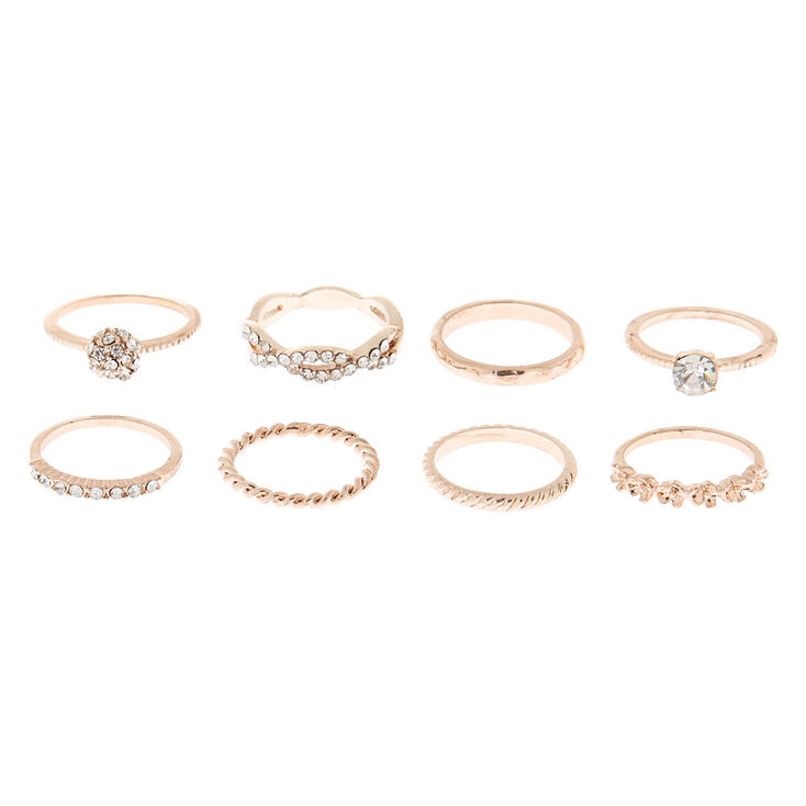 Rose Gold Glam Rings - 8 Pack | Claire's US