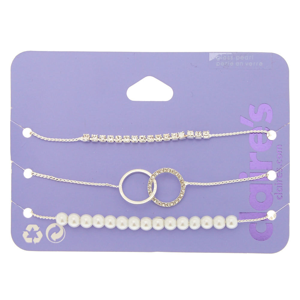 Silver Embellished Adjustable Bracelets - 3 Pack,
