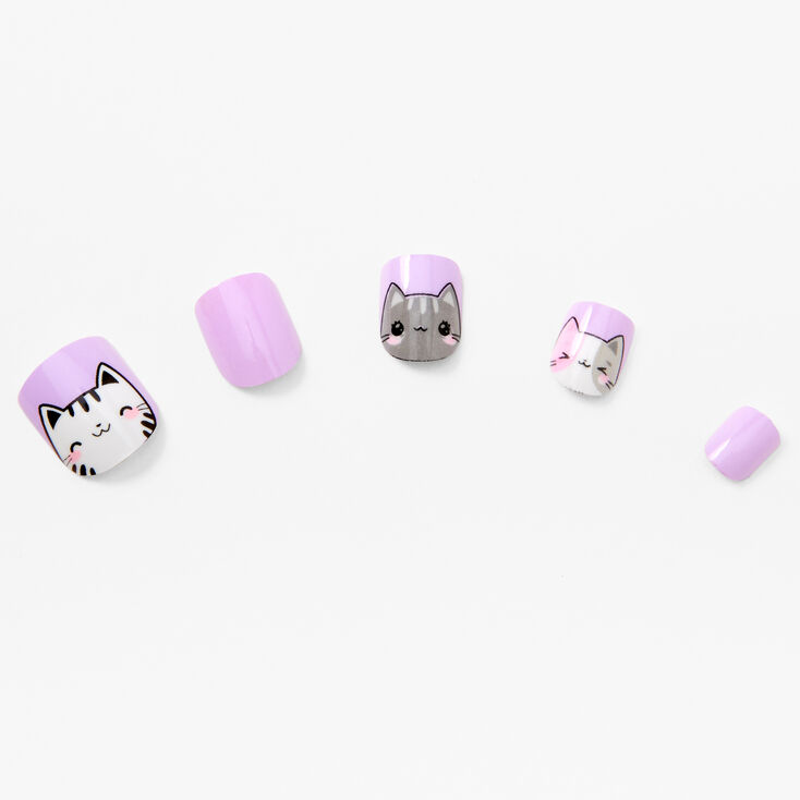 Chibby Cat Square Press On Vegan Faux Nail Set - 24 Pack,