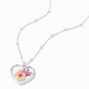 Silver Pressed Flower Heart Pendant Necklace,