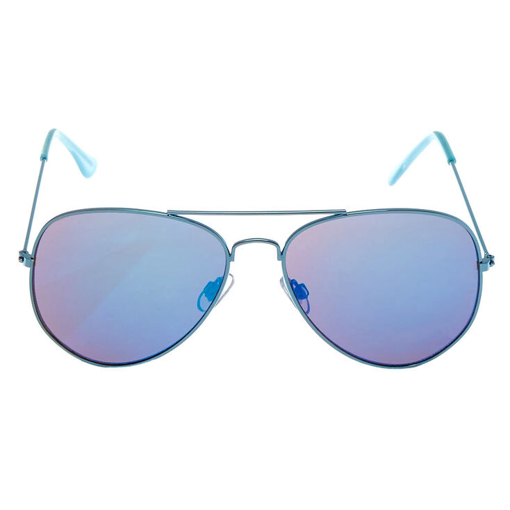 Mirrored Aviator Sunglasses - Blue | Claire's US