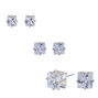 Silver-tone Cubic Zirconia 5mm, 6mm, &amp; 7mm Square Stud Earrings - 3 Pack ,