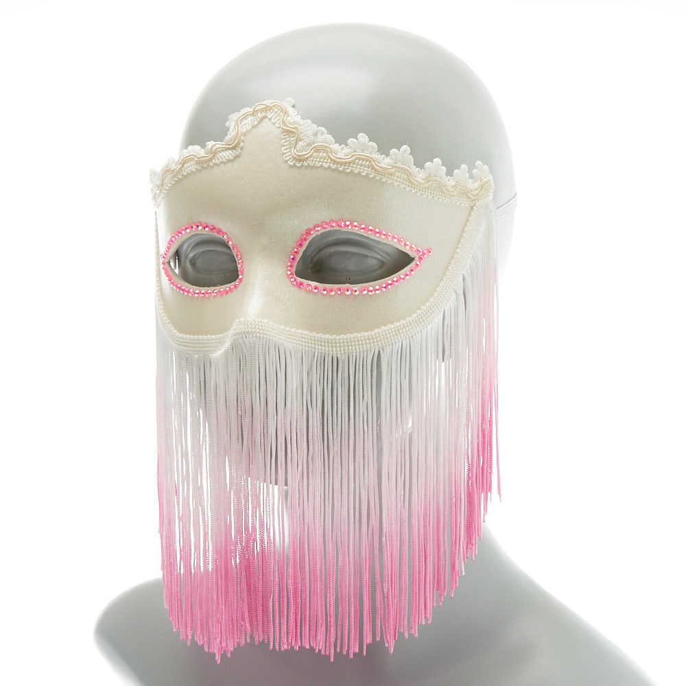 Masque à frange blanche et rose,