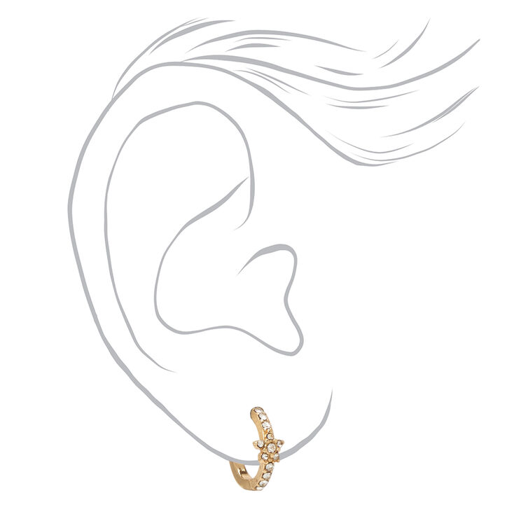 Gold 10MM Crystal Star Huggie Hoop Earrings,