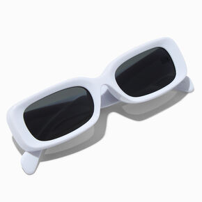 White Puffy Slim Rectangle Sunglasses,