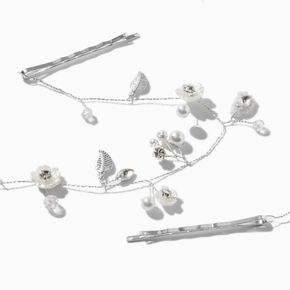 Silver-tone Pearlized Flower Hair Swag,