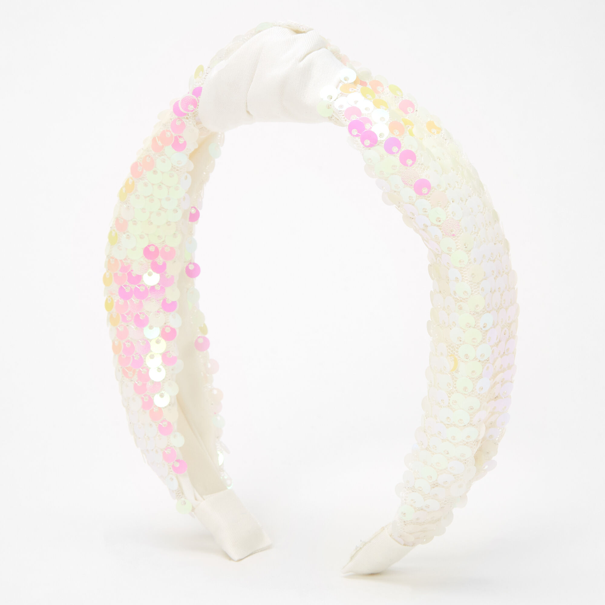 Claire's Serre-tête noué à sequins - Blanc
