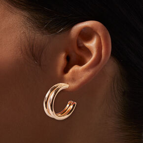 Gold-tone Double Tube 30MM Hoop Earrings ,