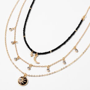 Black Celestial Multi Strand Gold-tone Necklace,