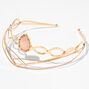Pink Gemstone Multi Row Gold Metal Headband,