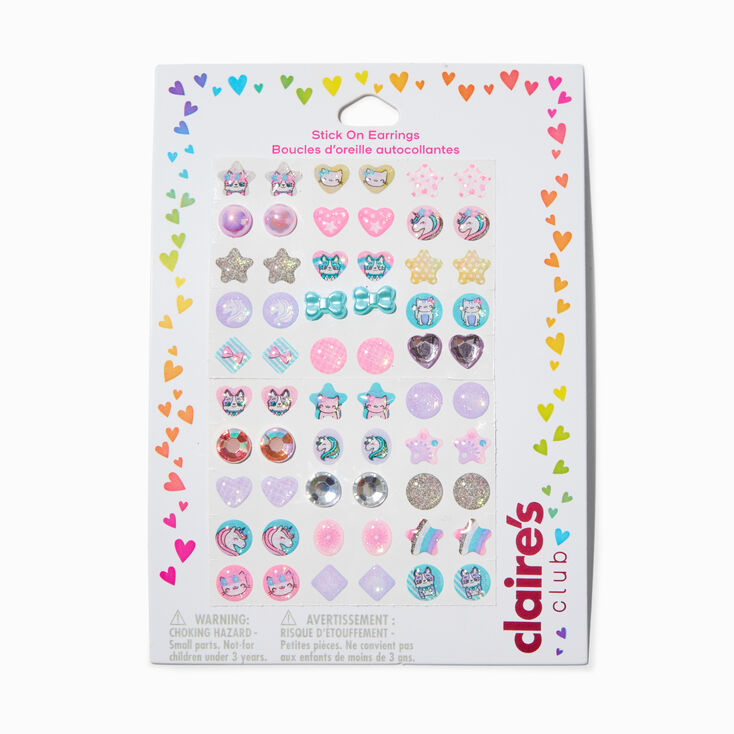 Claire&#39;s Club Pastel Unicorn Stick On Earrings - 60 Pack,