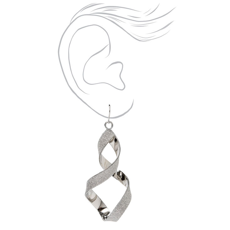 Silver Glitter Twist Drop Earrings,