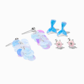 Blue Mermaid Tail Earrings Set - 3 Pack,