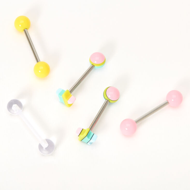 Piercings de langue halt&egrave;re 1,6&nbsp;mm sorbet pastel - Lot de 5,
