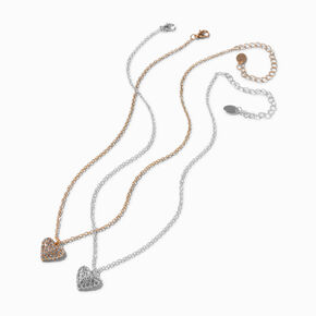 Mixed Metal Pav&eacute; Puffy Heart Pendant Necklace,