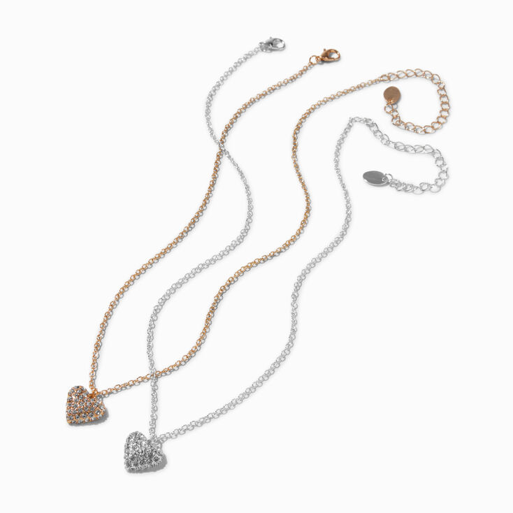 Mixed Metal Pav&eacute; Puffy Heart Pendant Necklace,