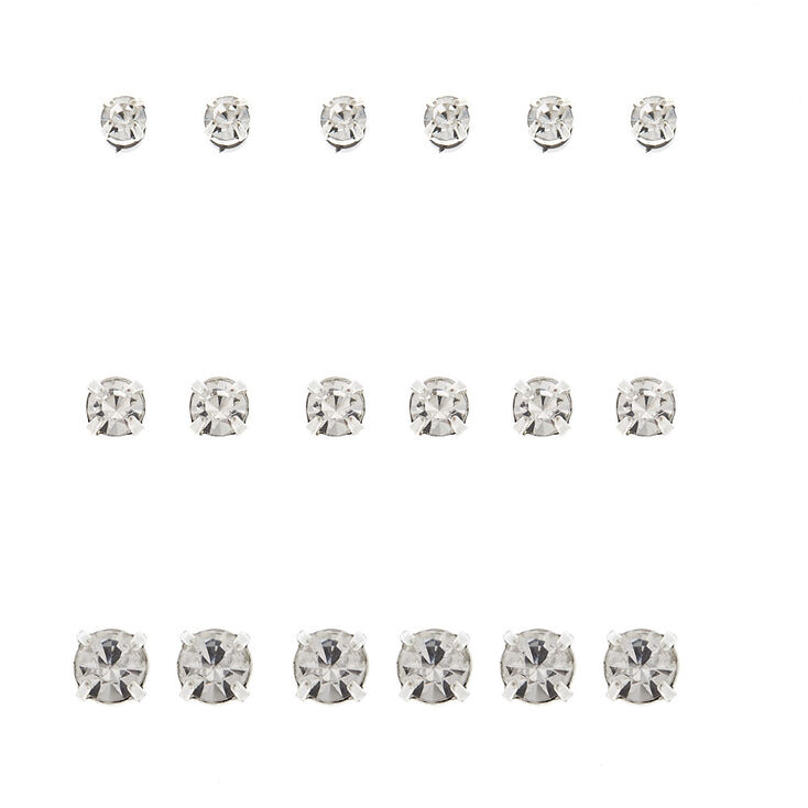 Silver Crystal Magnetic Stud Earrings - 9 Pack,