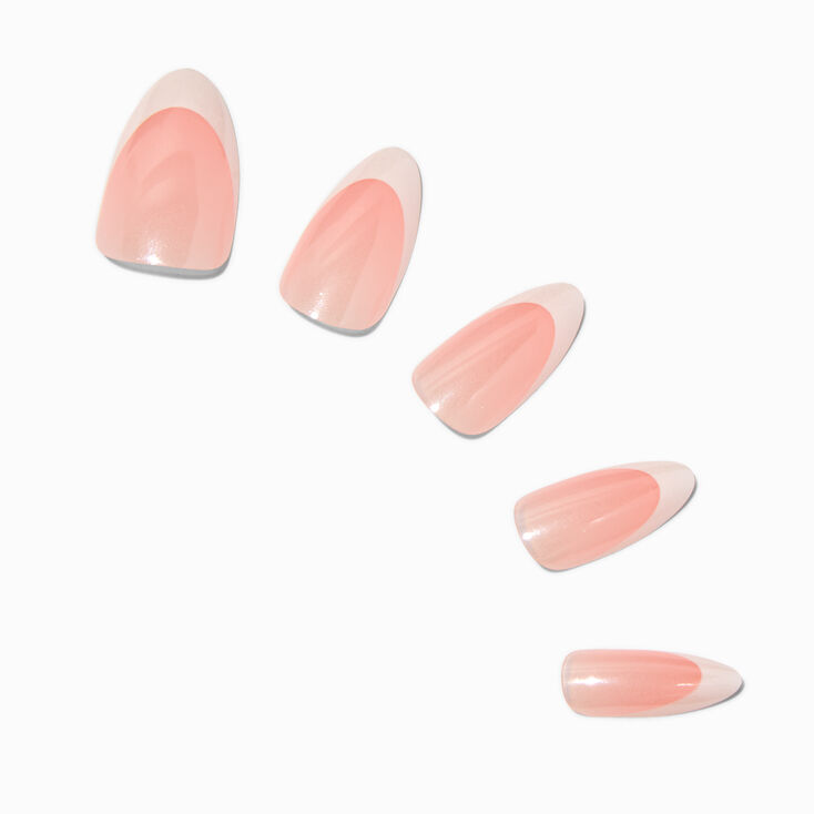 French Tip Glazed Long Almond Vegan Faux Nail Set - 24 Pack,