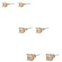 Gold-tone Cubic Zirconia 4mm, 5mm, &amp; 6mm Round Stud Earrings - 3 Pack,