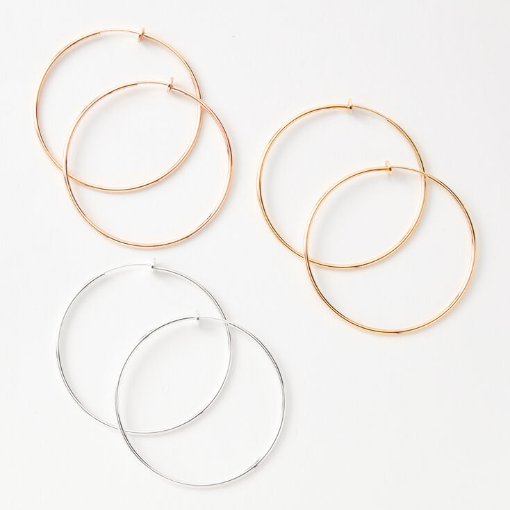 Claire's Anneaux d’oreilles à clip 60 mm en métaux mixtes - Lot de 3