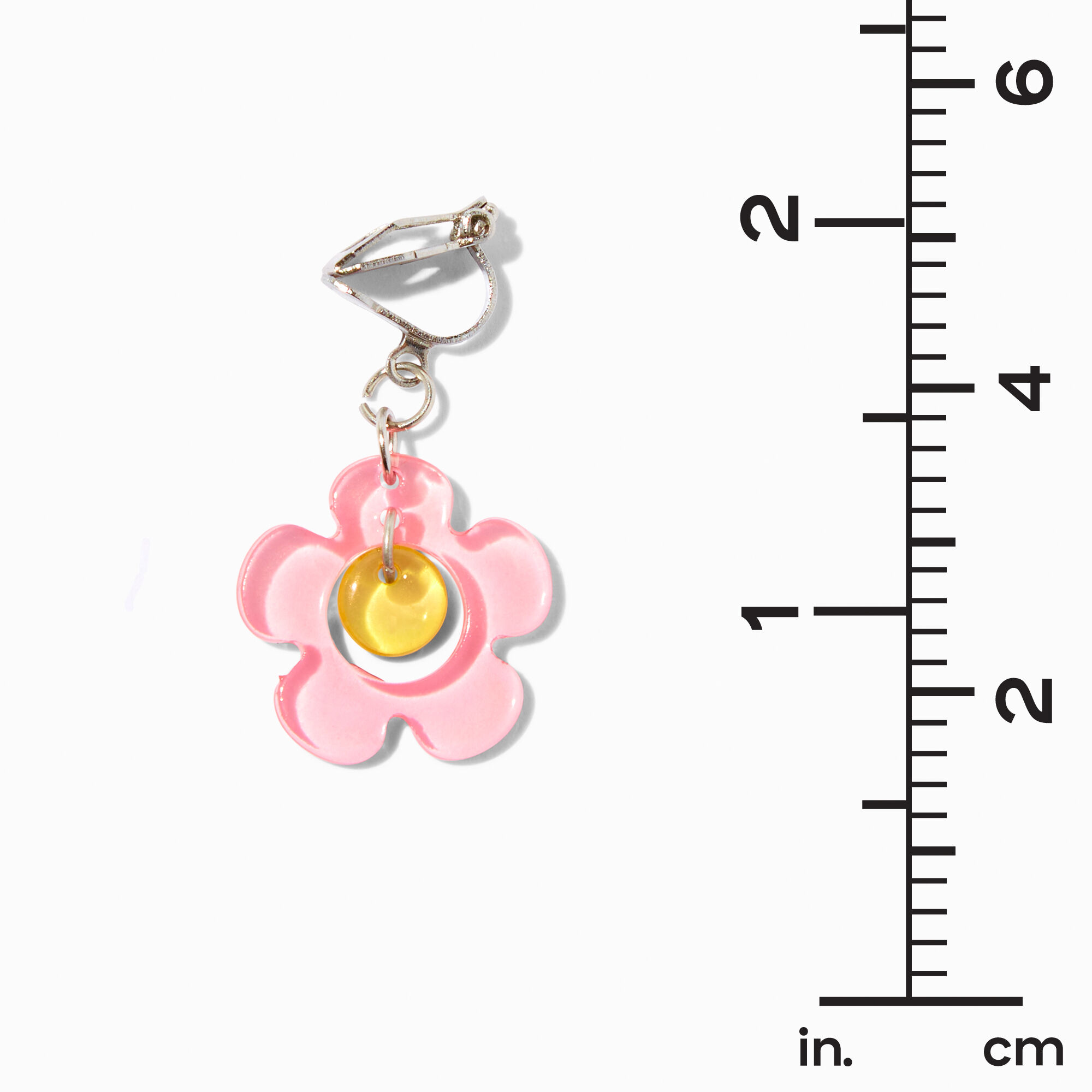 Silver 1" Pink Daisy Clip On Drop Earrings,
