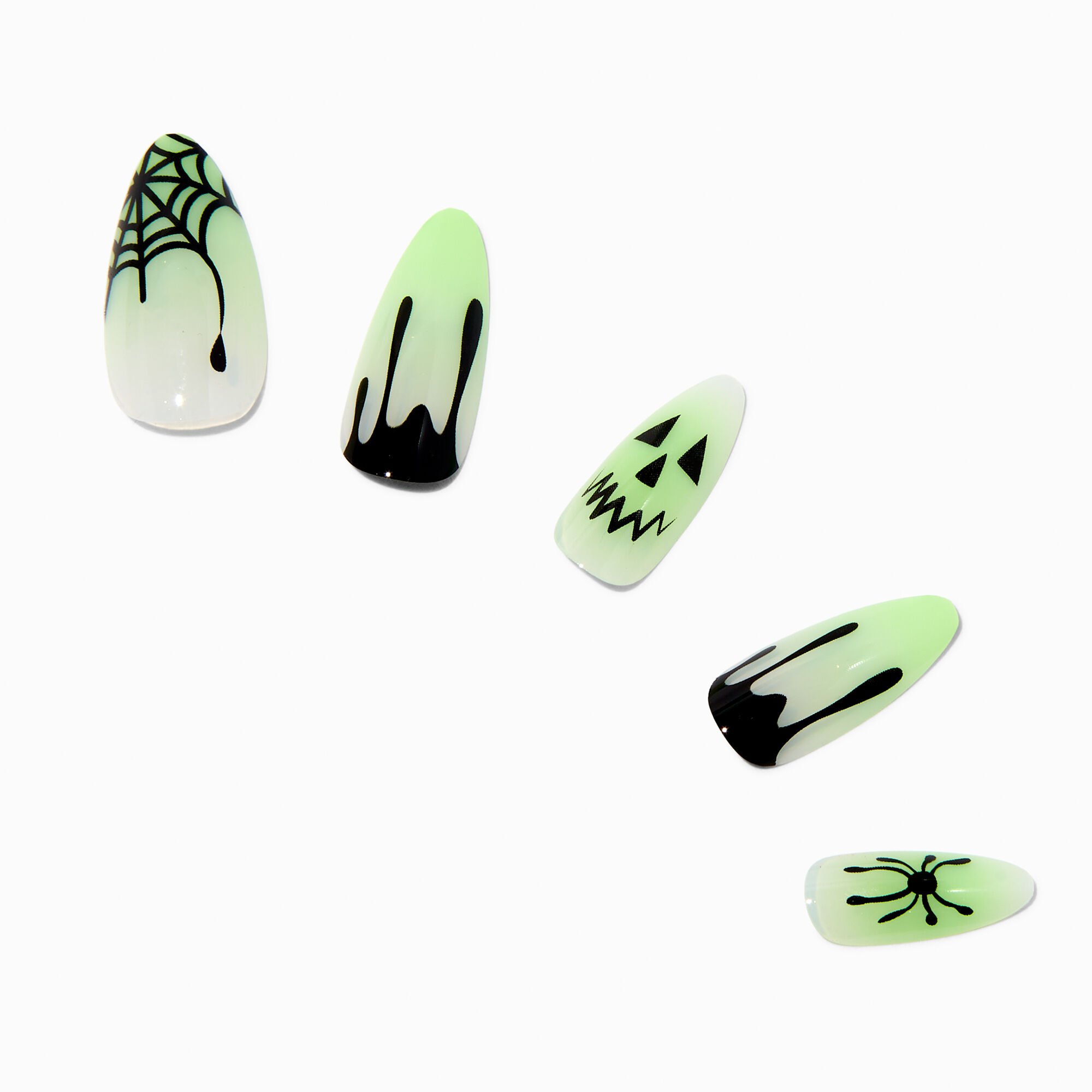 Glow in the Dark Witch Halloween Squareletto Press On Faux Nail Set - 24 Pack,