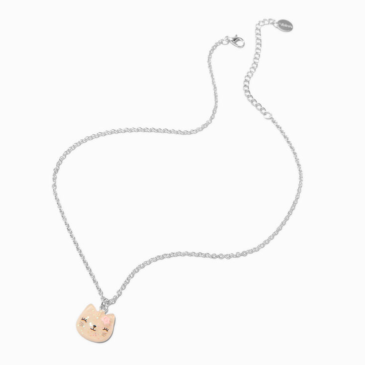 Pink Glow in the Dark Cat Head Pendant Necklace,