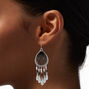 Silver-tone 2.5&quot; Teardrop Black Dreamcatcher Drop Earrings,