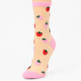 Embroidered Strawberries Sheer Crew Socks - Pink,