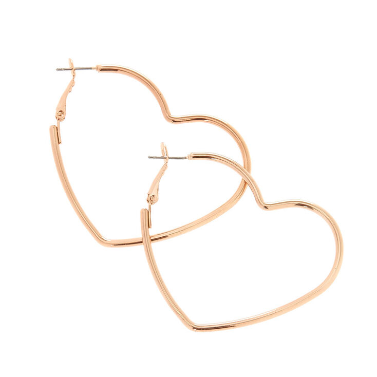 Rose Gold 50mm Heart Hoop Earrings Claire S Us Rose Gold 50mm Heart Hoop Earrings