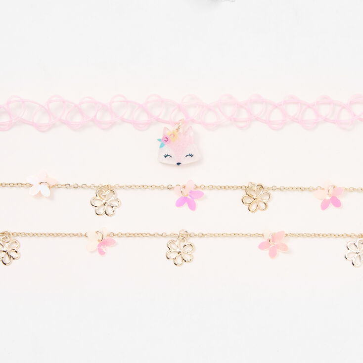 Claire&#39;s Club Pink Fox &amp; Daisy Choker &amp; Multi Strand Necklaces - 2 Pack,