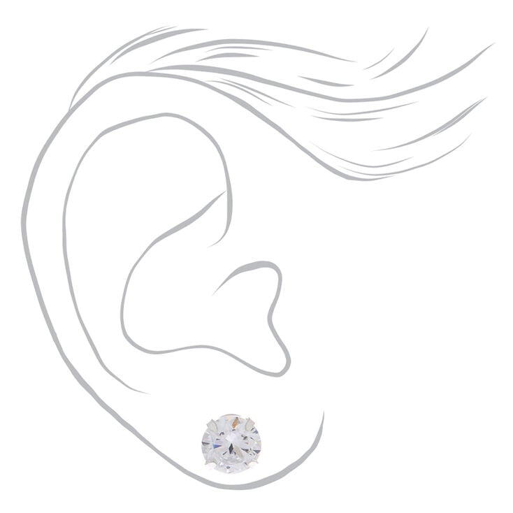 Sterling Silver Cubic Zirconia Graduated Round Stud Earrings - 3 Pack,