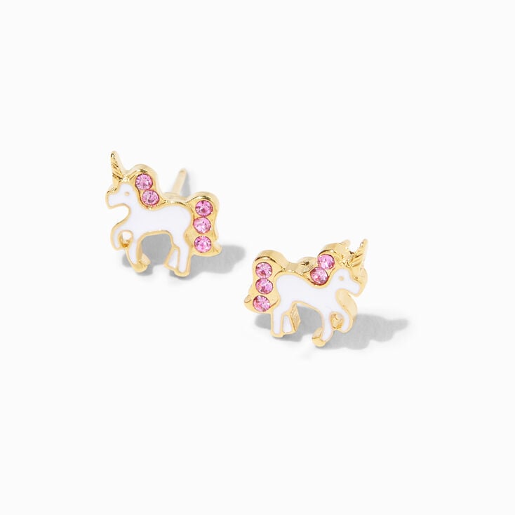 18k Gold Plated Unicorn Stud Earrings - White,