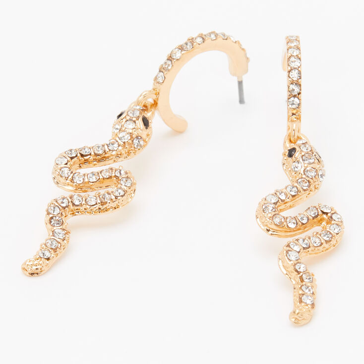 Gold 15MM Embellished Snake Hoop Earrings,