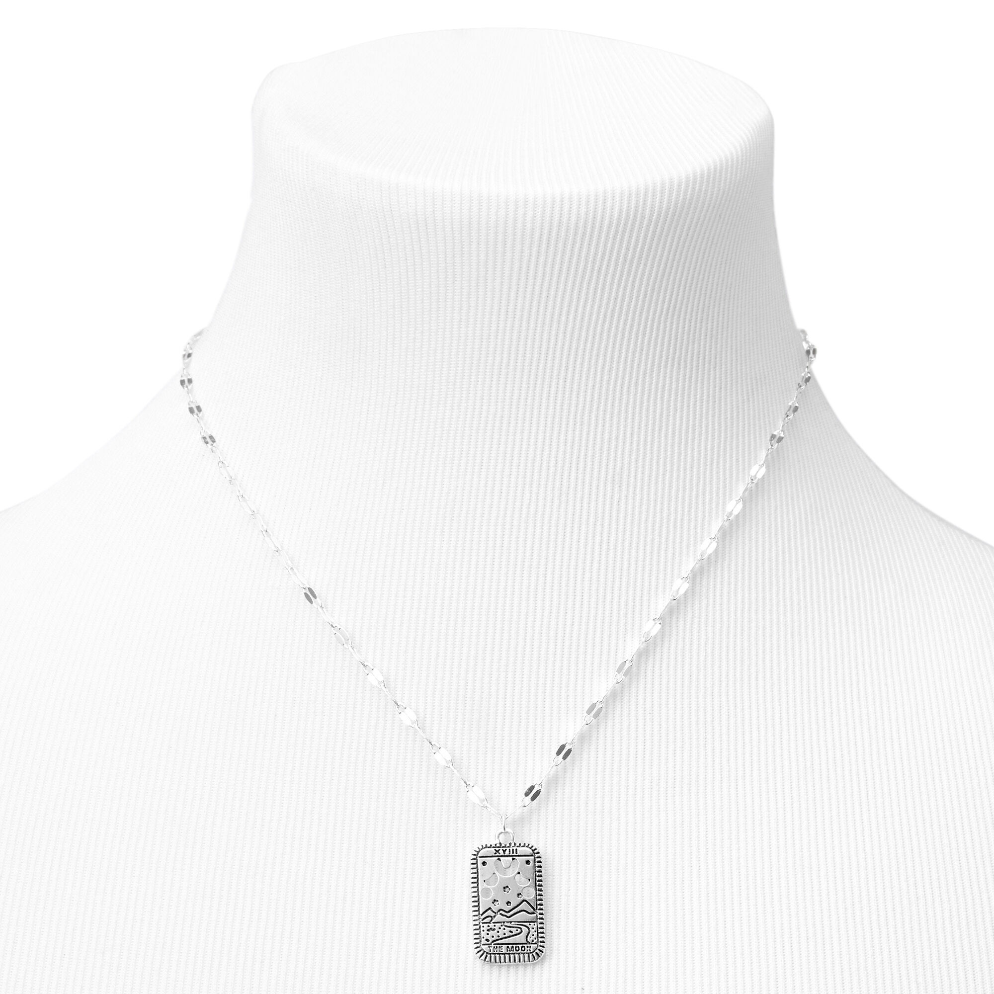 Silver Moon Tarot Rectangle Pendant Necklace,