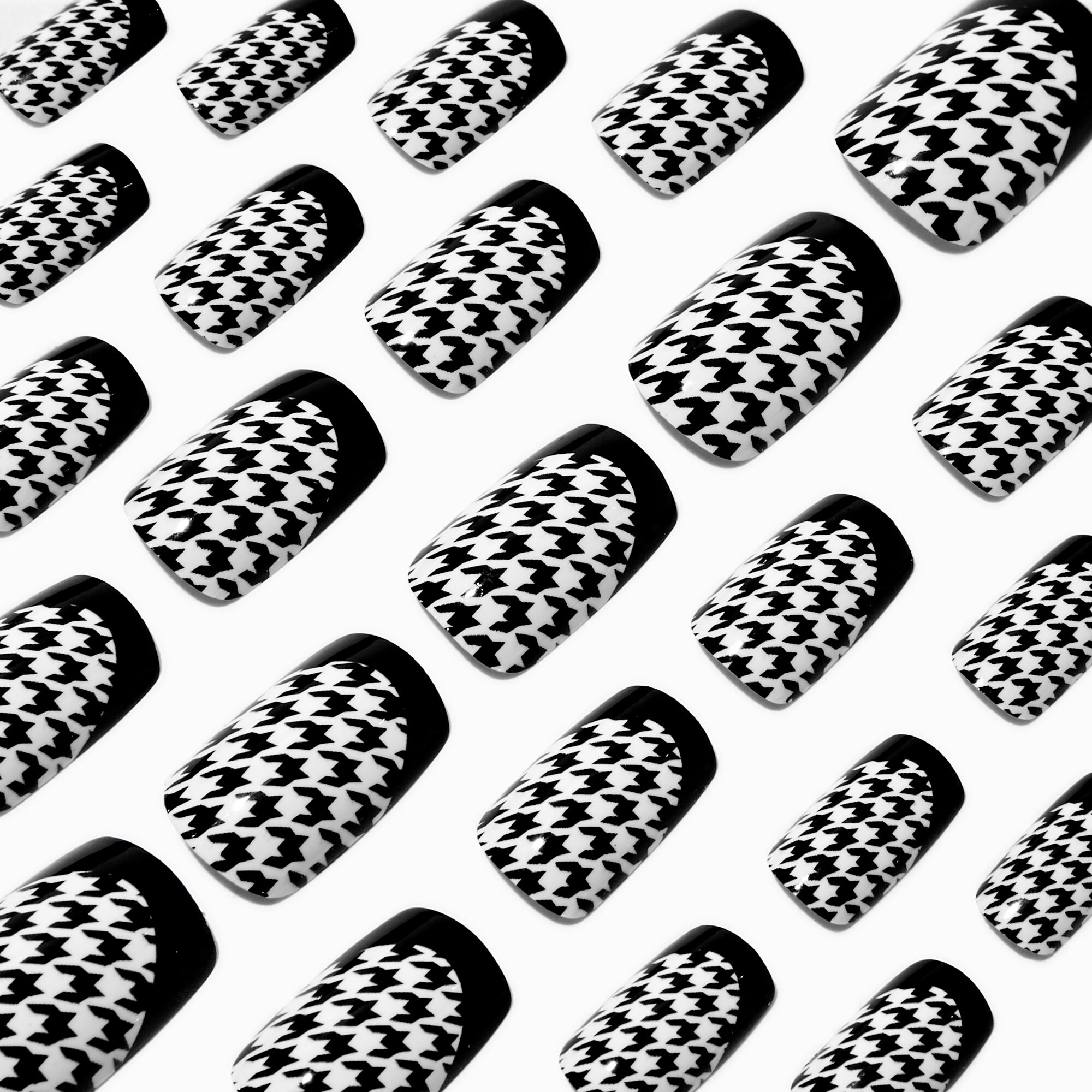 View Claires Houndstooth French Tip Mid Square Vegan Faux Nail Set 24 Pack information