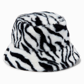 Zebra Print Furry Bucket Hat,