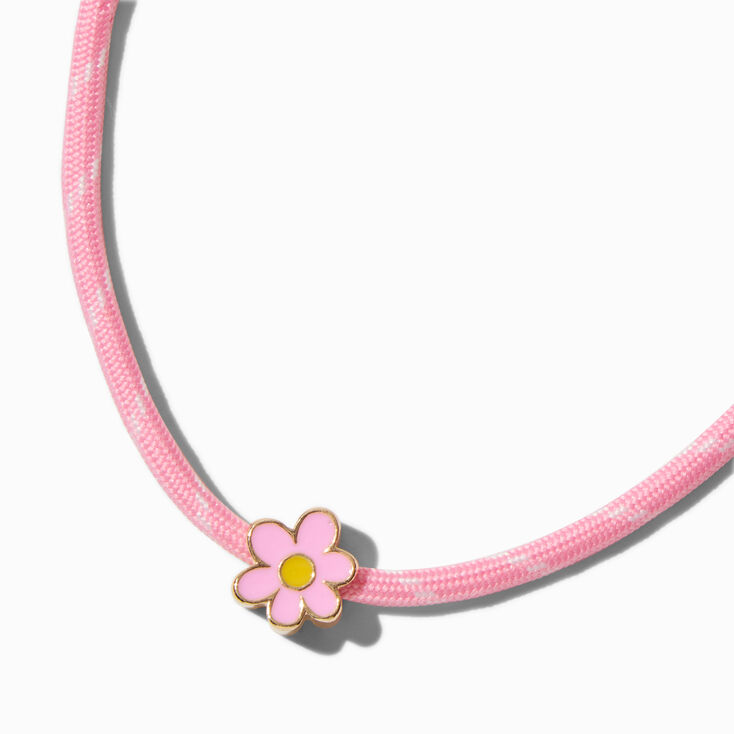 Pink Rope Flower Pendant Necklace,