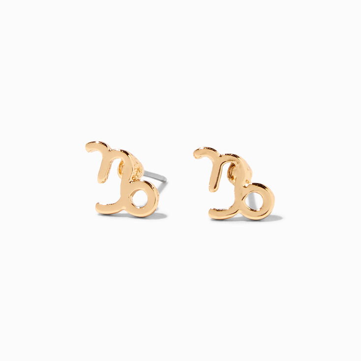 Gold Zodiac Stud Earrings - Capricorn,