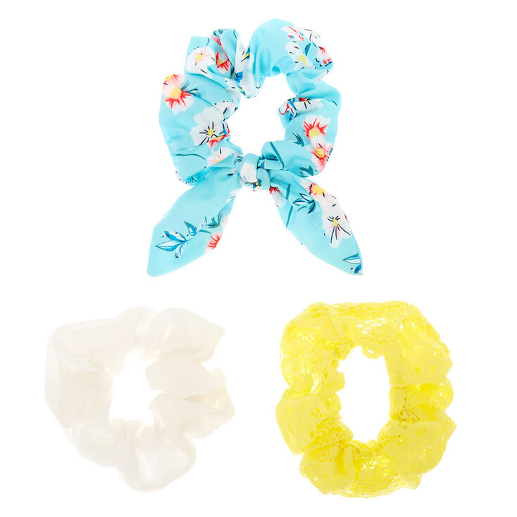 Claire's Chouchous floral et dentelle vert menthe et jaune - Lot de 3