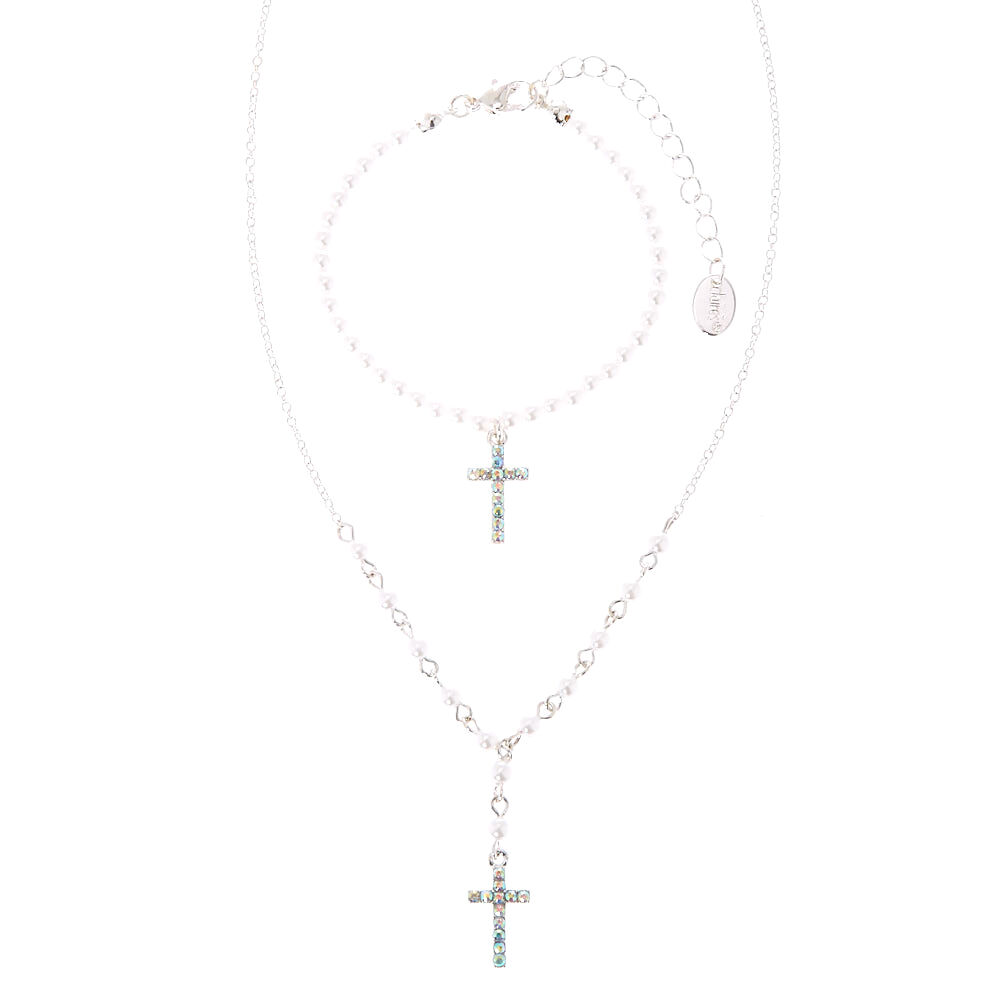 2 Pack Kids Faux Pearl & Cross Jewellery Set,