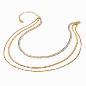 Gold Cubic Zirconia Baguette Multi-Strand Chain Necklace,