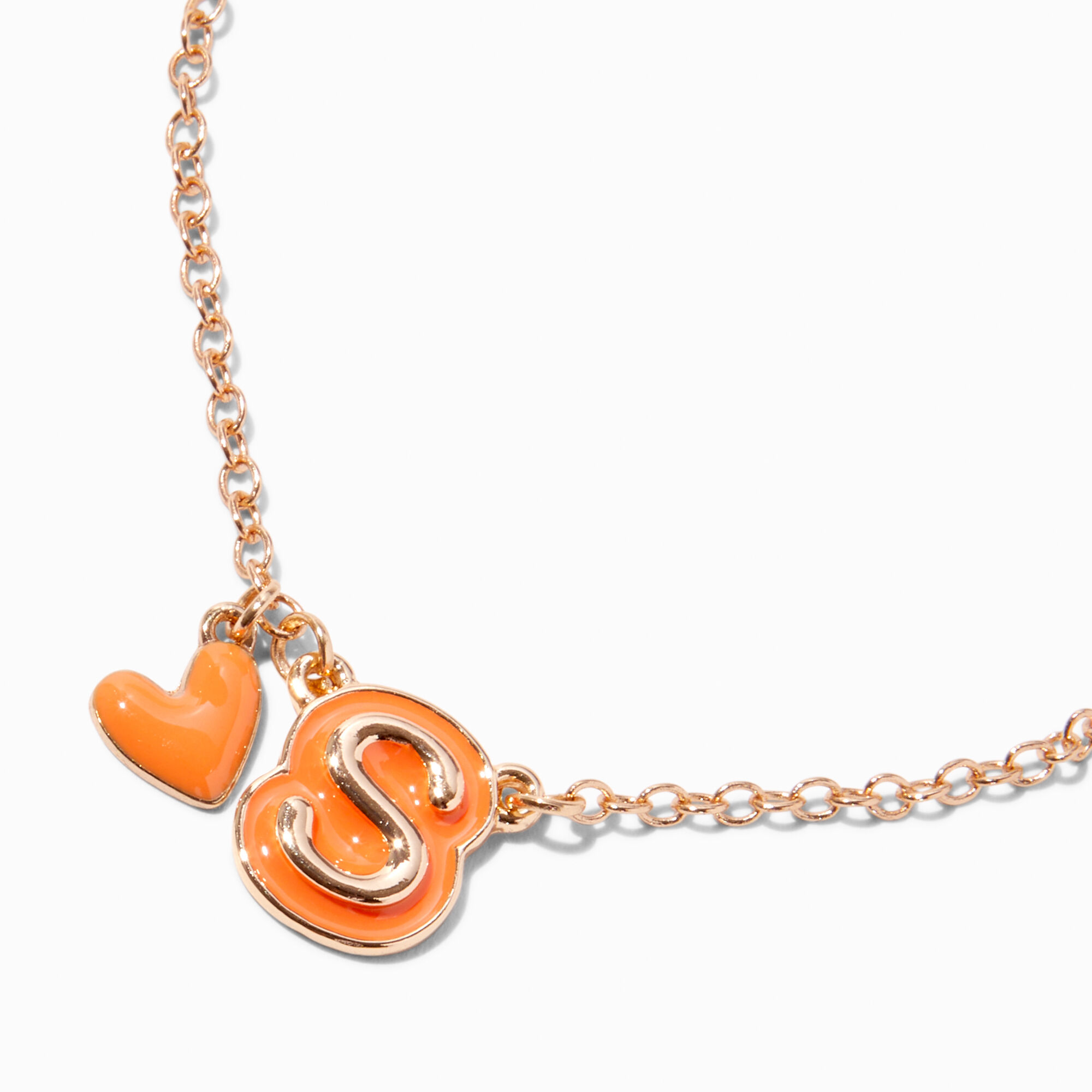 Collier à pendentif cœur à initiale bulle orange - S,