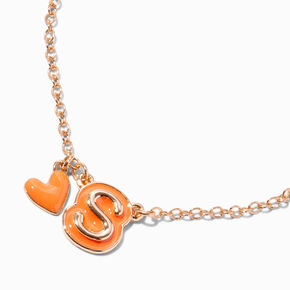 Orange Bubble Initial Heart Pendant Necklace - S,