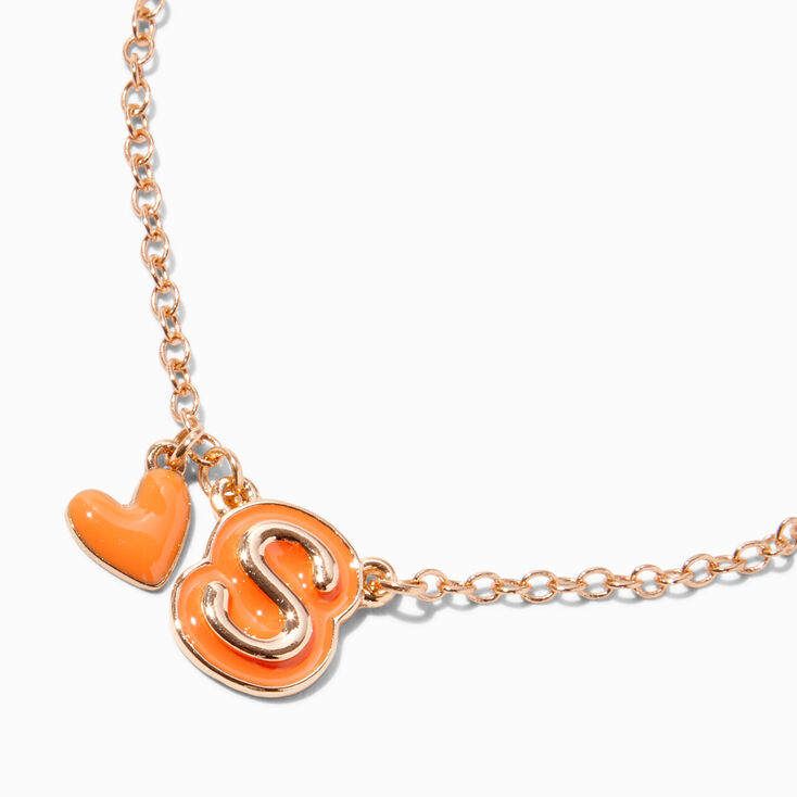 Orange Bubble Initial Heart Pendant Necklace - S,