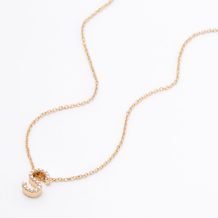 Gold Mini Pearl Initial Pendant Necklace - S,