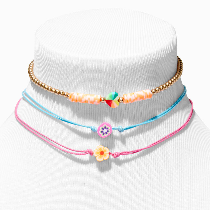 Heart &amp; Floral Beaded Cord Choker Necklaces &#40;3 Pack&#41;,