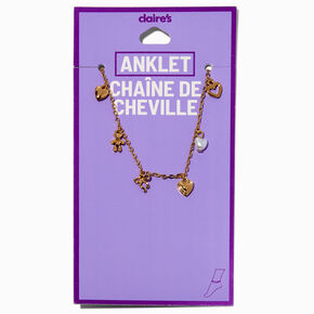 Gold-tone Heart &amp; Pearl Charm Anklet,